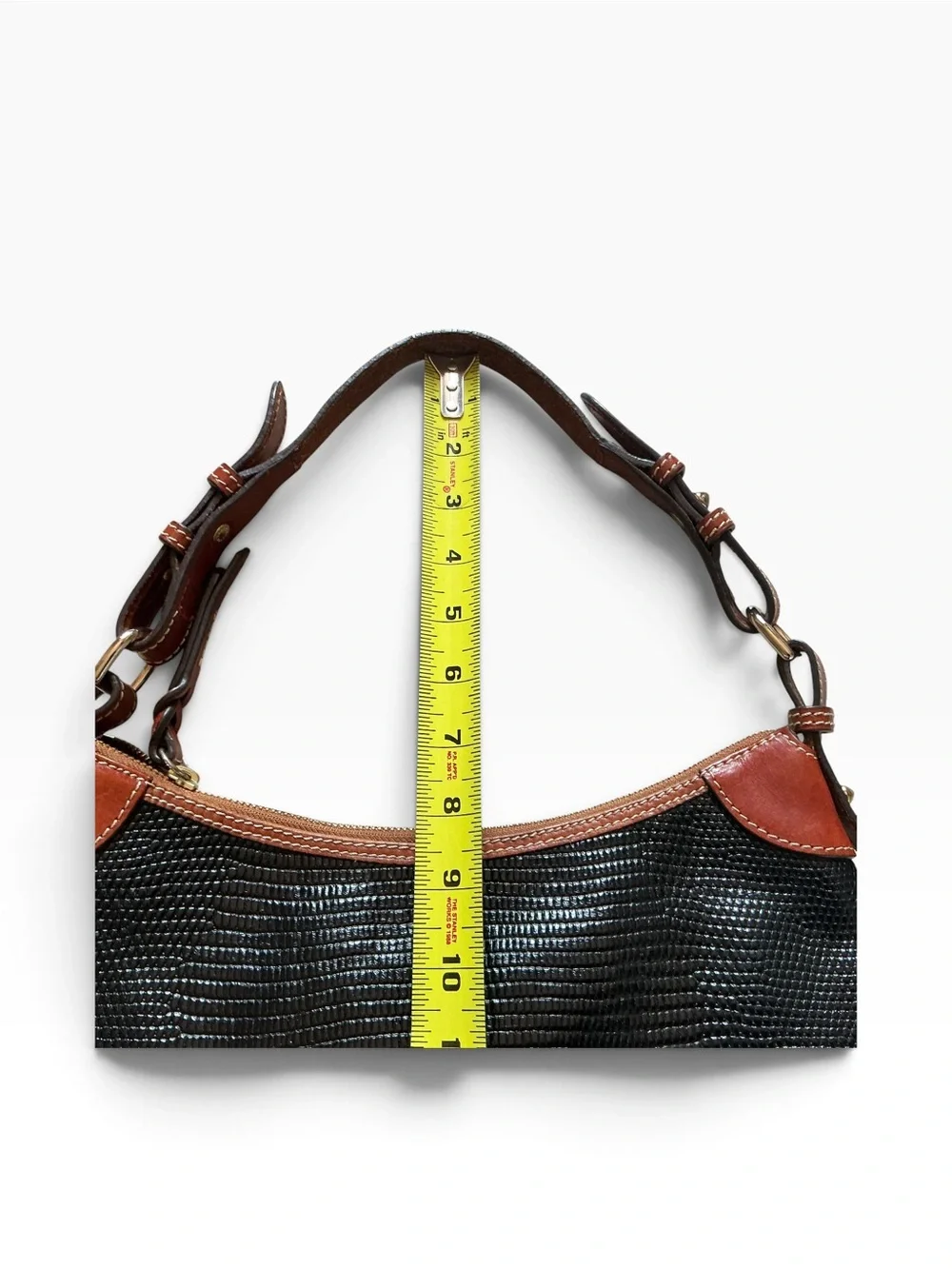 Dooney & Bourke black lizard embossed with rich brown leather hobo bag purse
